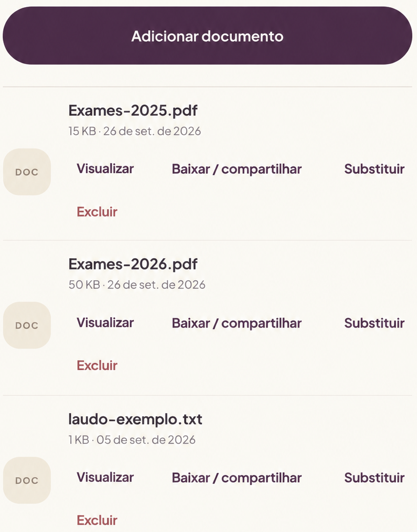 Exemplo ilustrativo de registros de saúde no Tenderness
